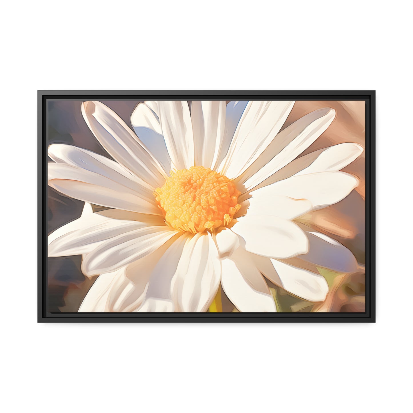 Framed Canvas Nature Inspired Artwork Stunning Sunlit Daisy Blooming Oil Painting Style