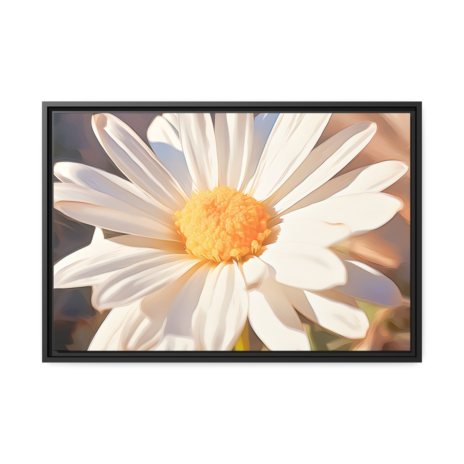 Framed Canvas Nature Inspired Artwork Stunning Sunlit Daisy Blooming Oil Painting Style