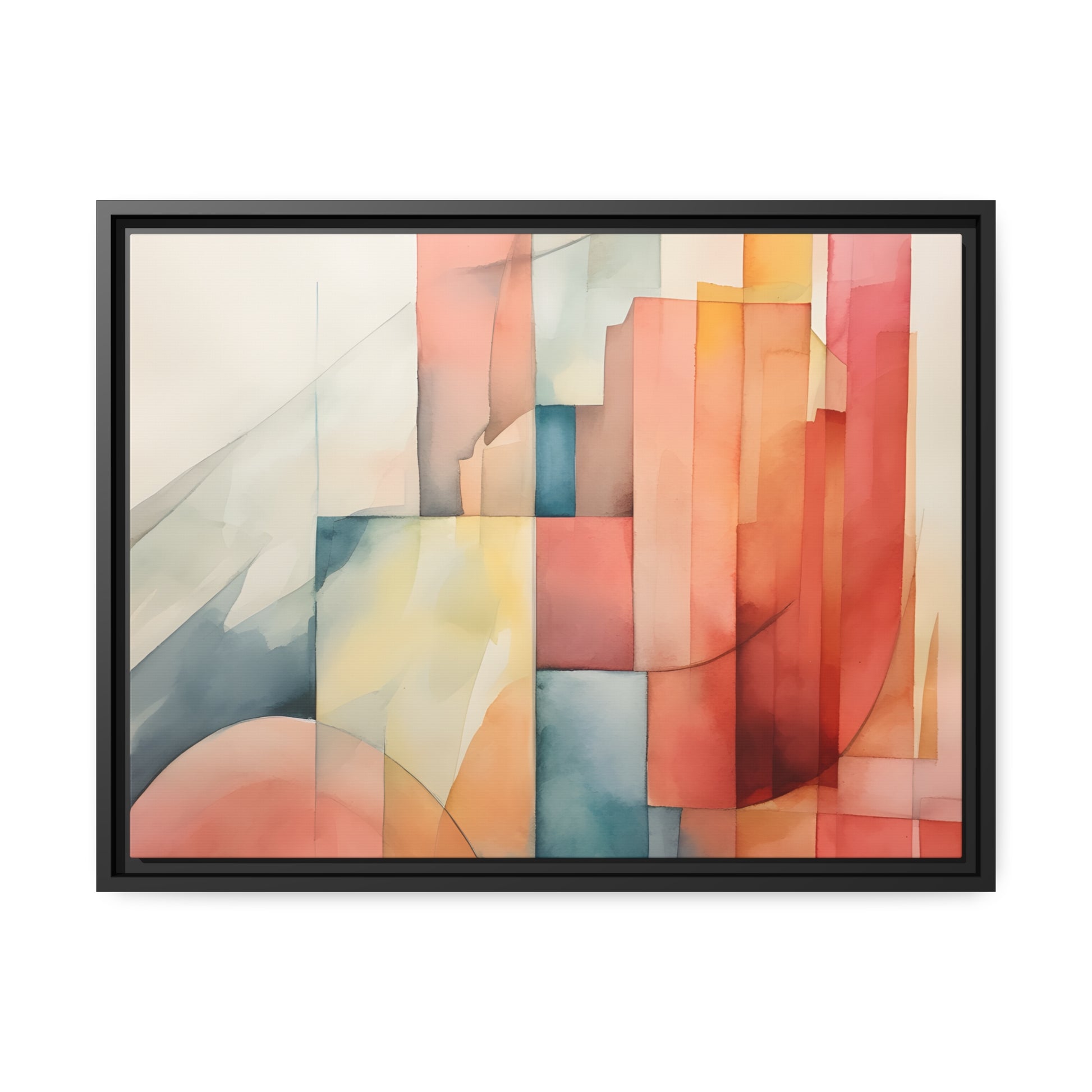 Framed Canvas Abstract Artwork Simplistic Minimalist Shapes Water Color Painting Style Abstract Art Framed Floating Canvas 