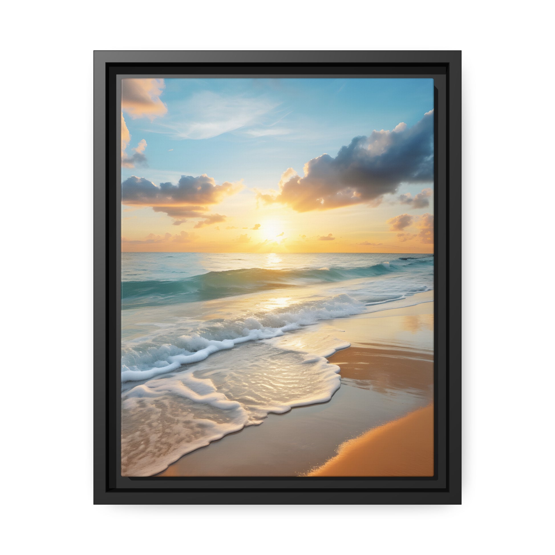 Framed Canvas Artwork Beach Ocean Waves Sunset Floating Frame Canvas Artwork