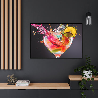 Framed Canvas artwork Bright Colorful Cocktail Splashing Out Of The Glass Framed Canvas Painting Alcohol Art