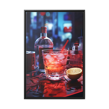 Framed Canvas Artwork Alcohol And Night Life Bar Art Floating Frame Canvas Neon Light Bar Artwork