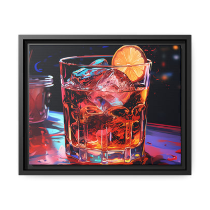 Framed Canvas Artwork Alcohol And Night Life Bar Art Alcoholic Drink With Ice And Lemon Slice Floating Frame Canvas Neon Light Bar Artwork