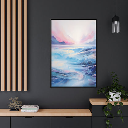 Soothing Calm Heartwarming Framed Canvas Artwork Sunset Over An Angry Blue Ocean 