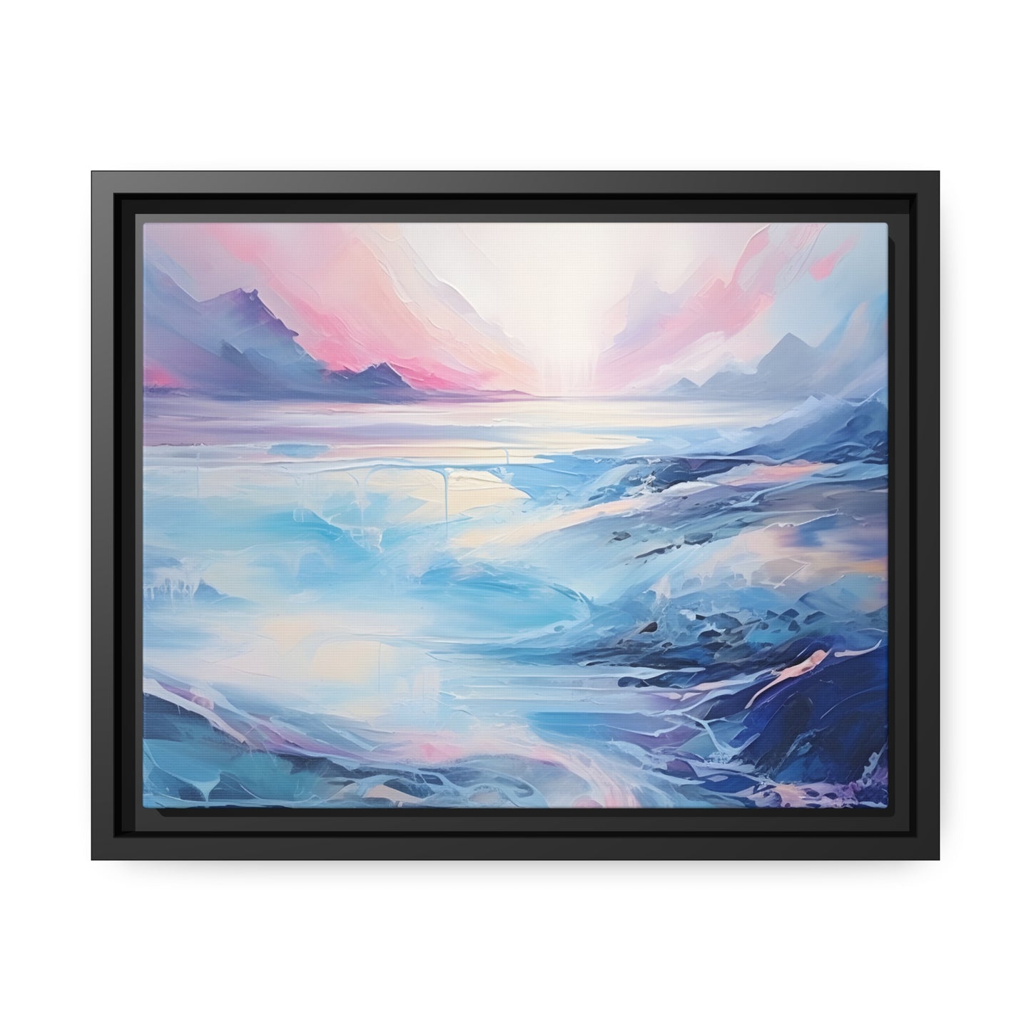 Soothing Calm Heartwarming Framed Canvas Artwork Sunset Over An Angry Blue Ocean 