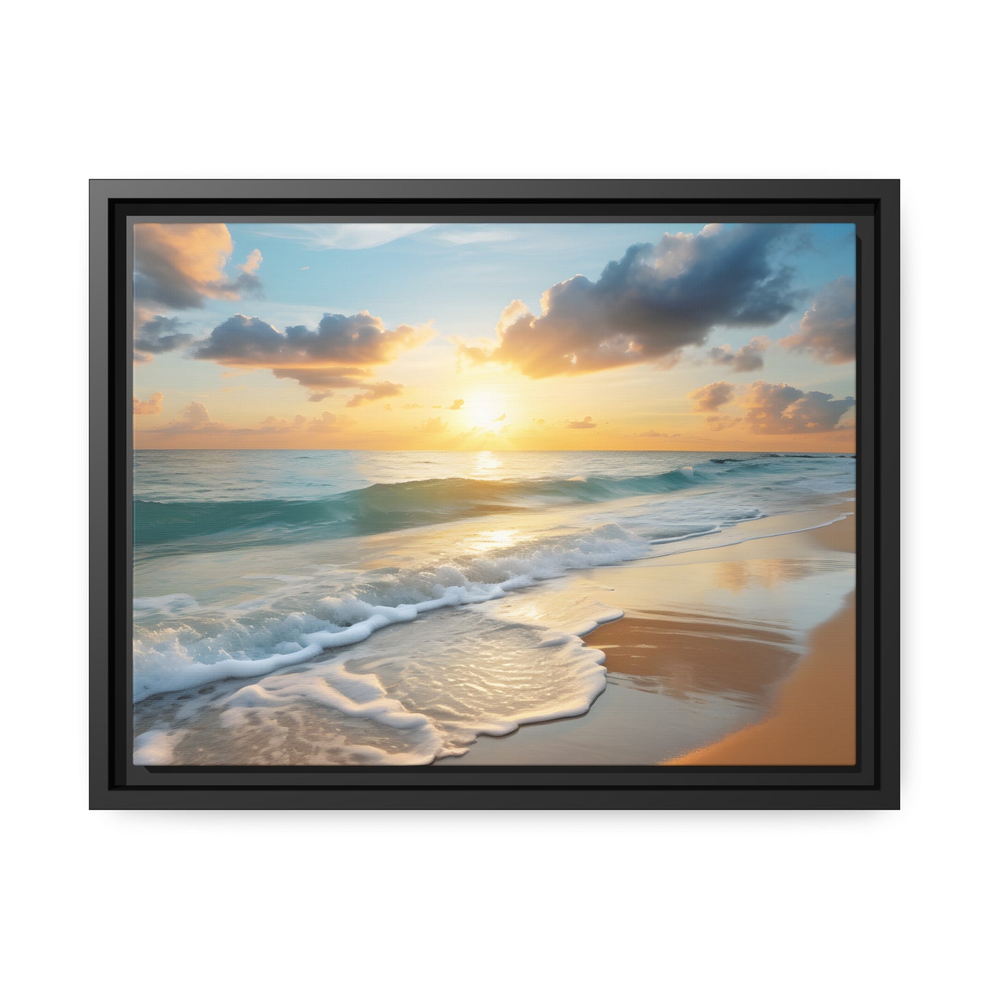 Framed Canvas Artwork Beach Ocean Waves Sunset Floating Frame Canvas Artwork
