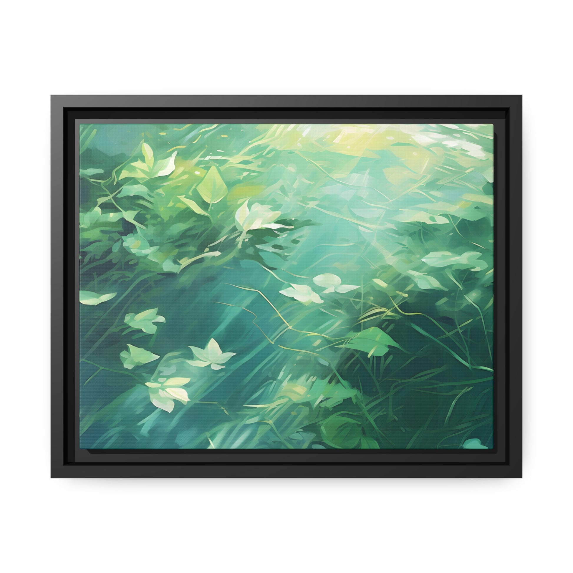 Green Leafy Windy Weather Framed Canvas Floating Canvas Abstract Art