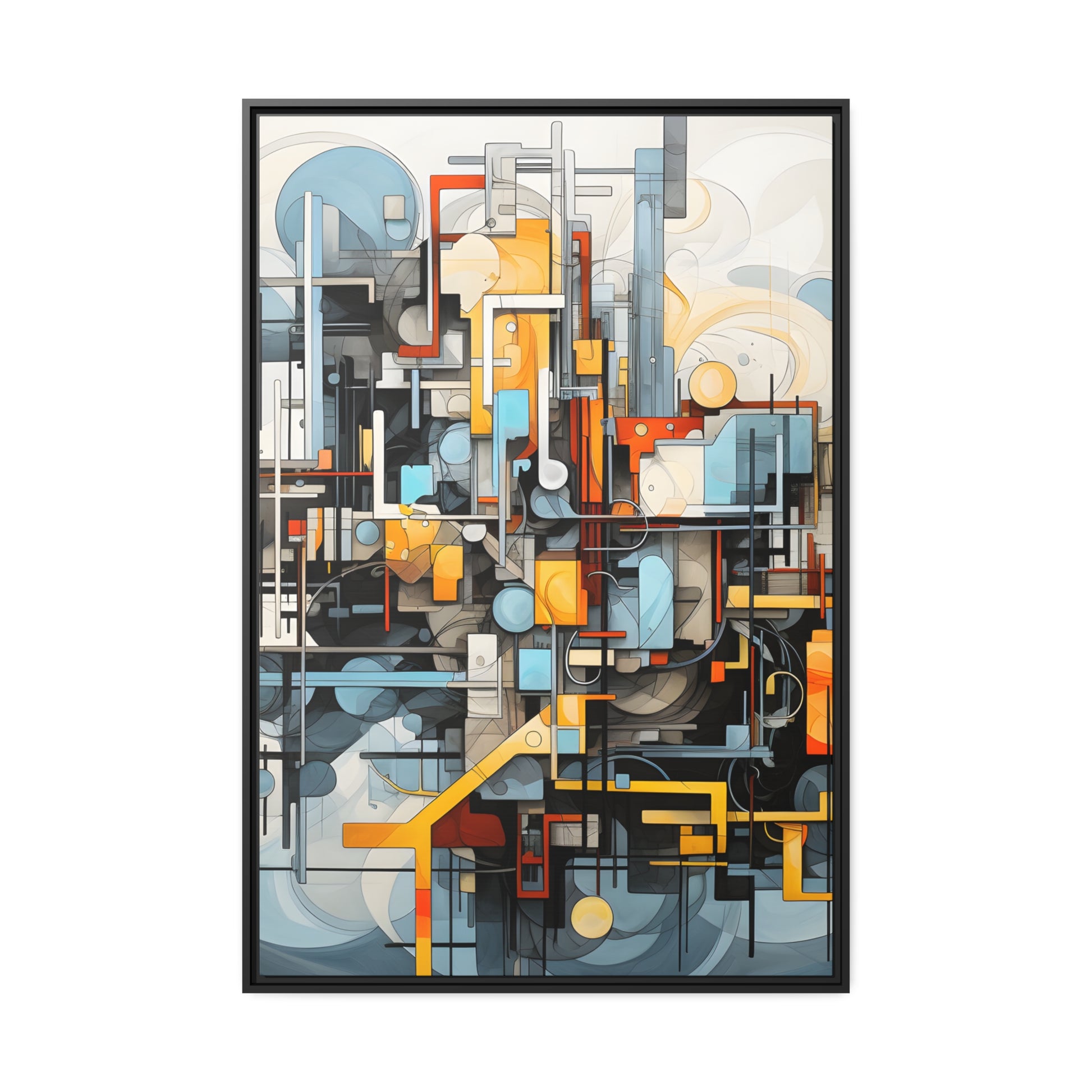 Framed Canvas Abstract artwork Vibrant Mechanical Shapes Art Framed Attention Grabbing Abstract Art