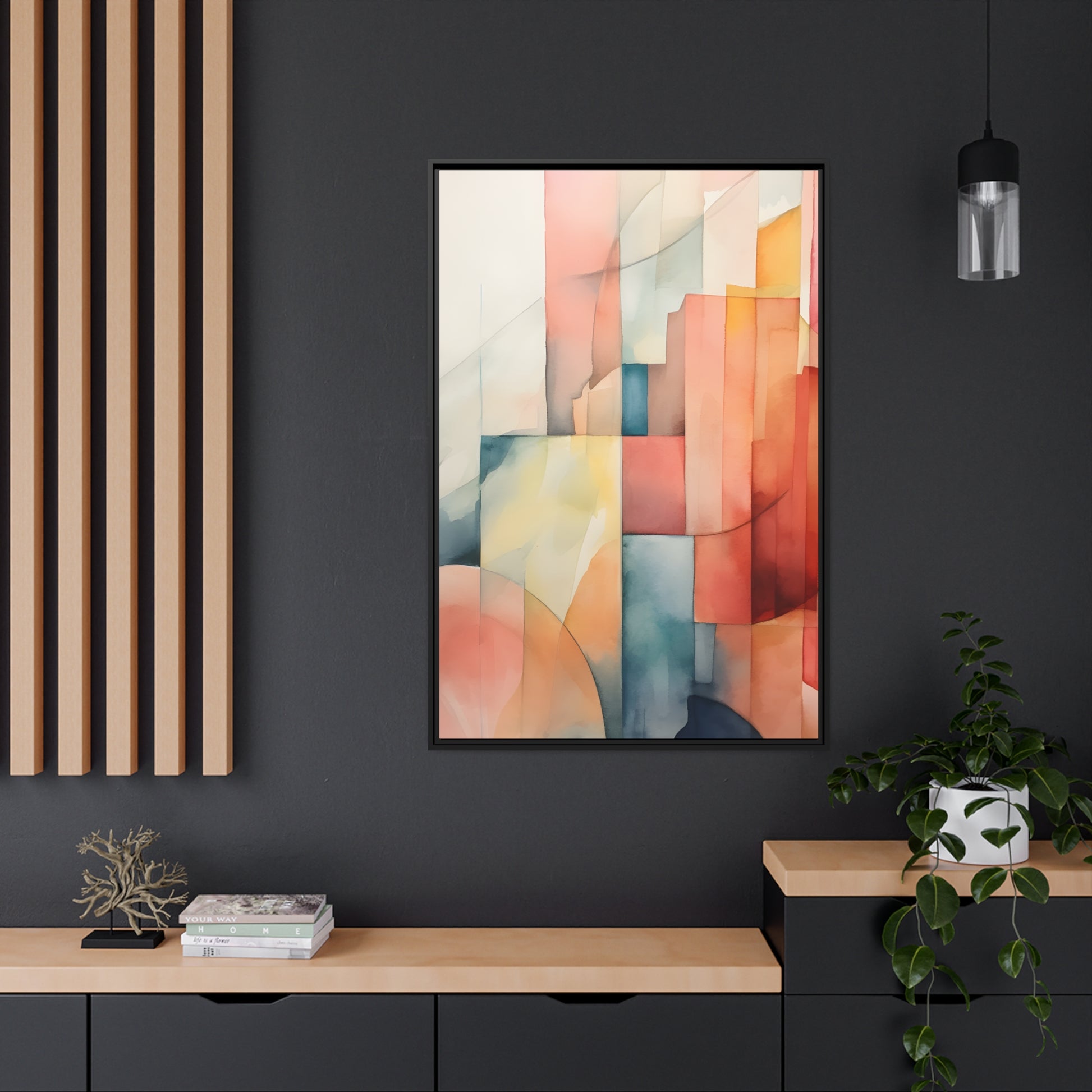 Framed Canvas Abstract Artwork Simplistic Minimalist Shapes Water Color Painting Style Abstract Art Framed Floating Canvas 