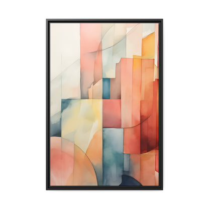 Framed Canvas Abstract Artwork Simplistic Minimalist Shapes Water Color Painting Style Abstract Art Framed Floating Canvas 