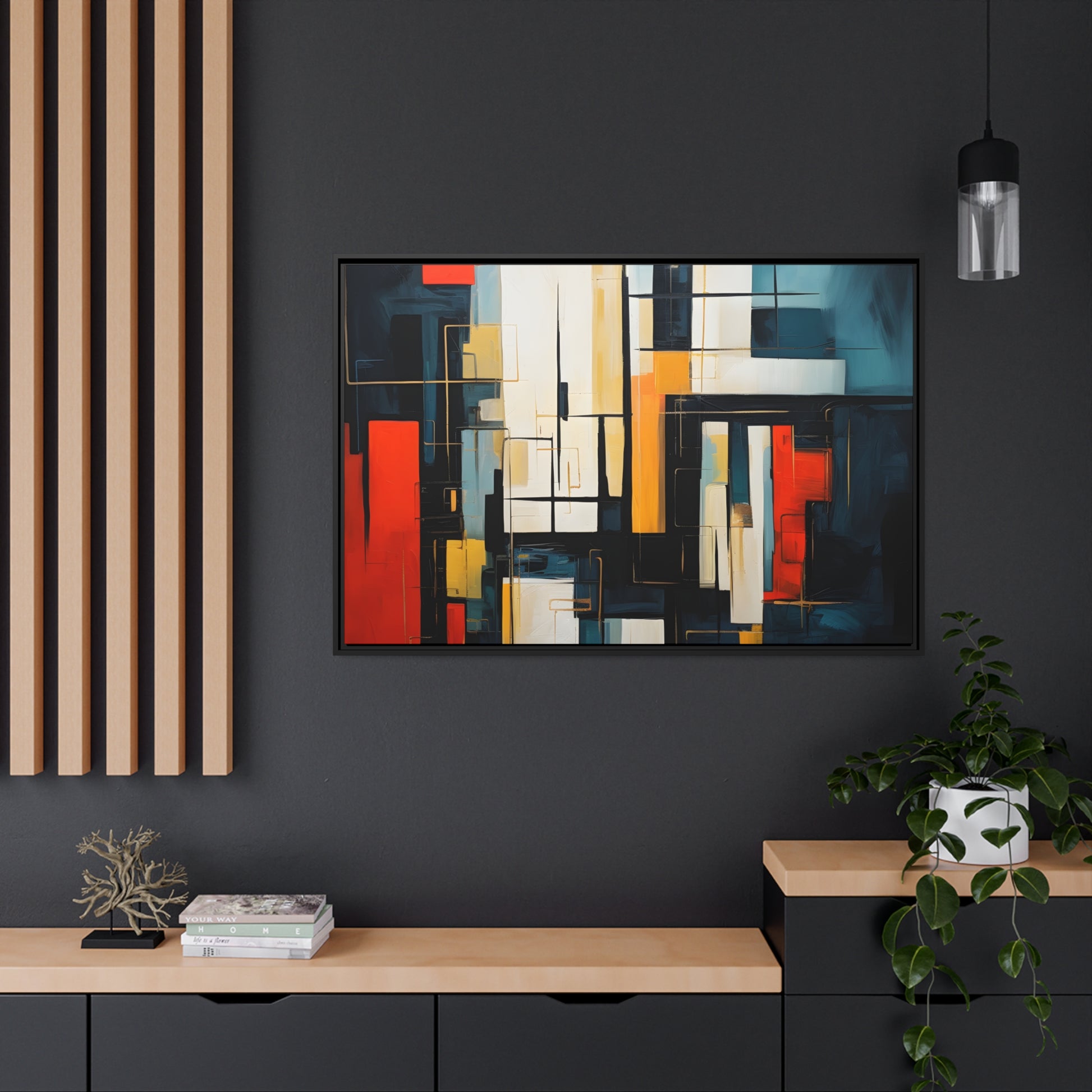 Framed Canvas Abstract Minimalistic Modern Style Floating Canvas Maze Style Framed Artwork 