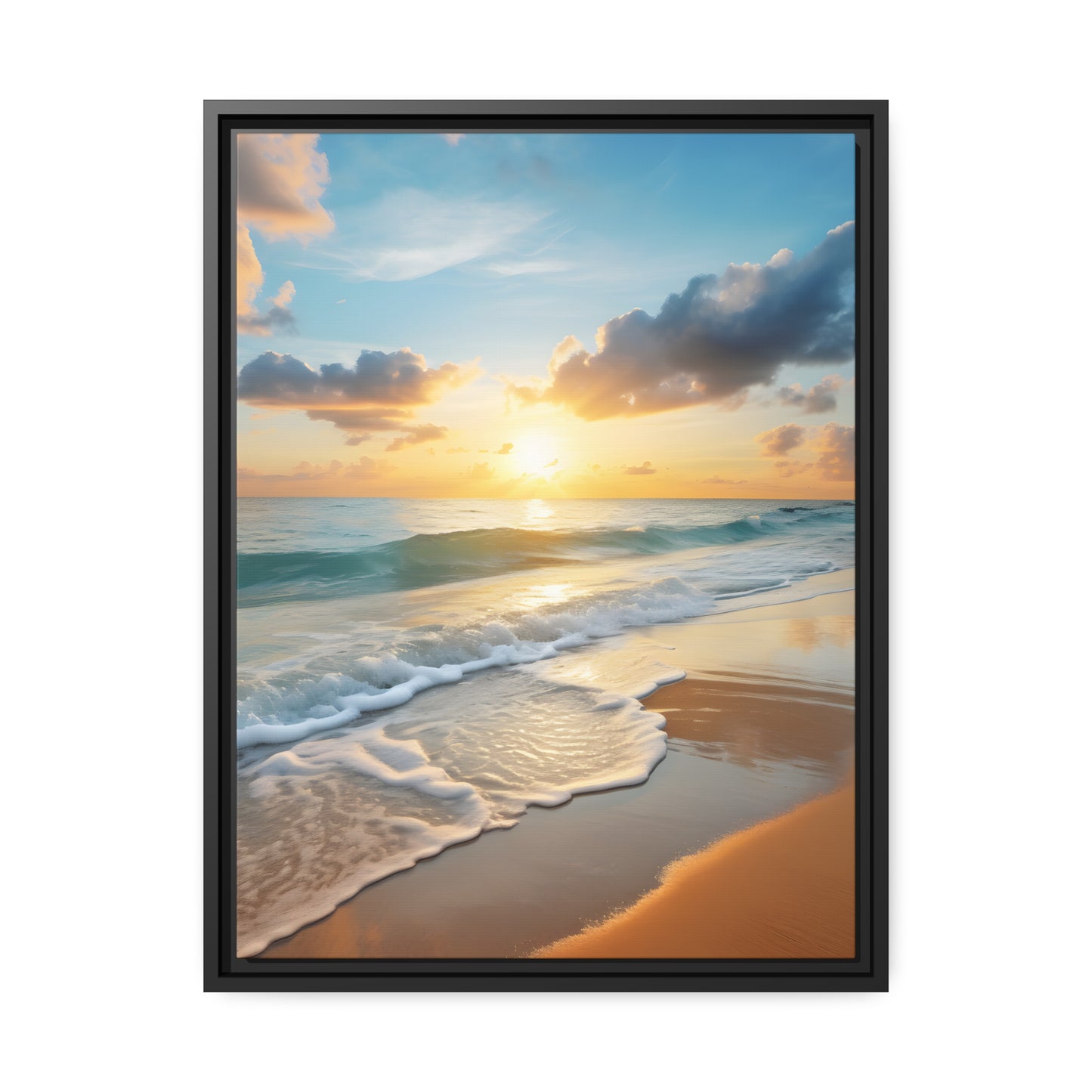 Framed Canvas Artwork Beach Ocean Waves Sunset Floating Frame Canvas Artwork