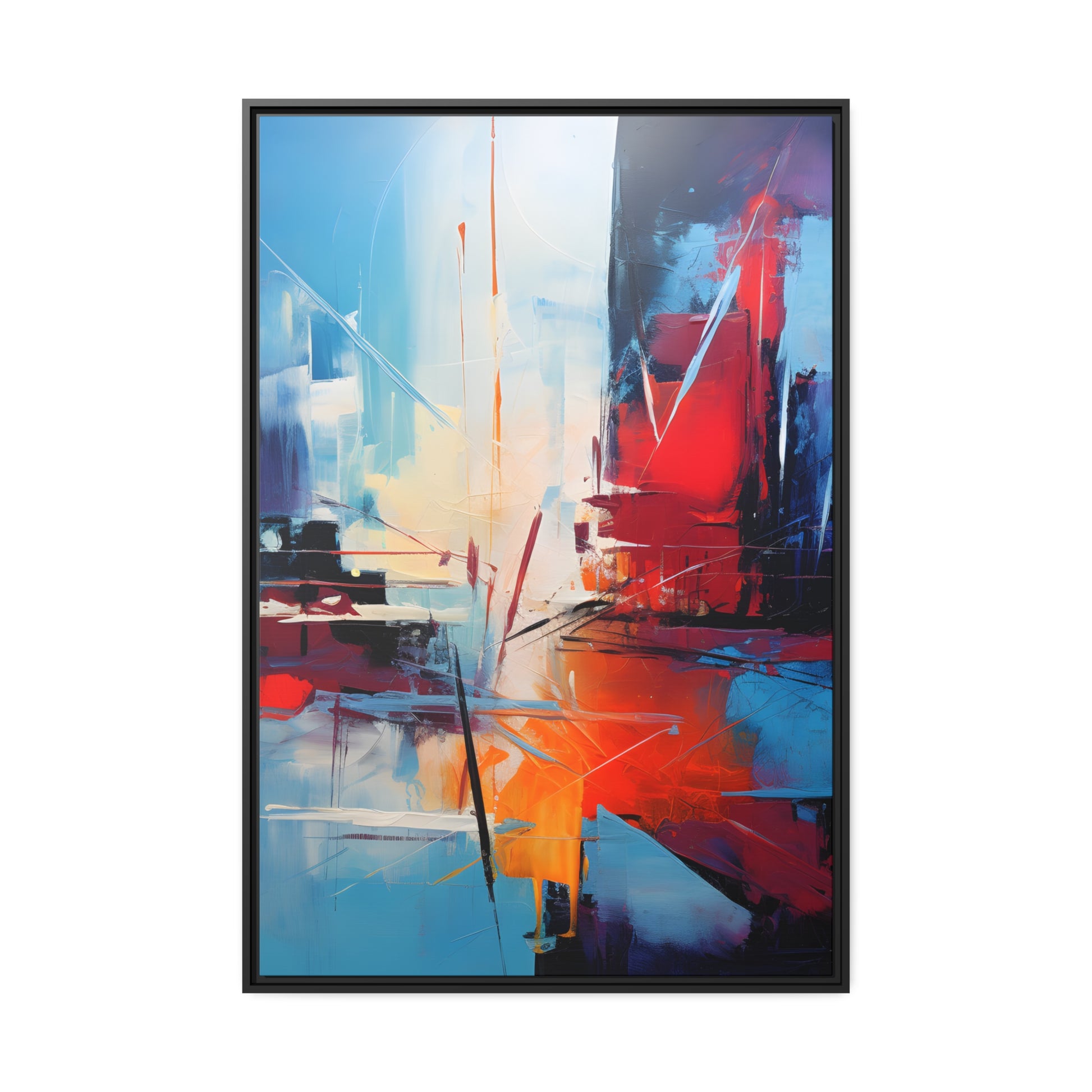 Framed Canvas Abstract artwork Vibrant City Art Framed Oil Painting Style Abstract Art