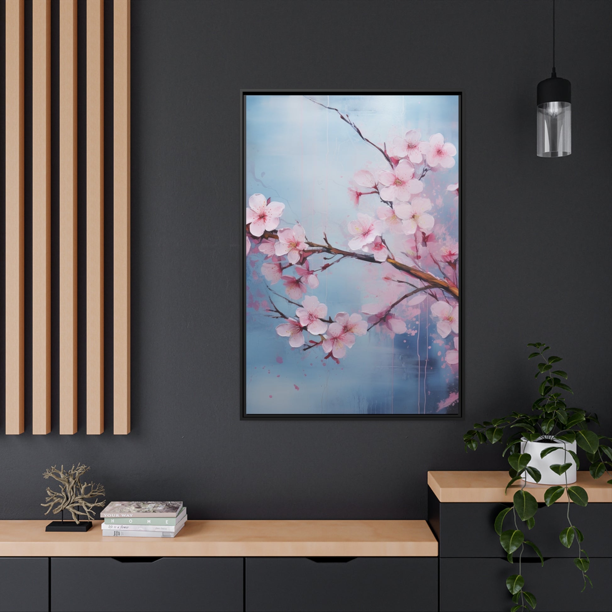 Framed Canvas Nature Inspired Artwork Stunning Gloomy Cherry Blossom Tree Oil Painting Style Framed Canvas  Print