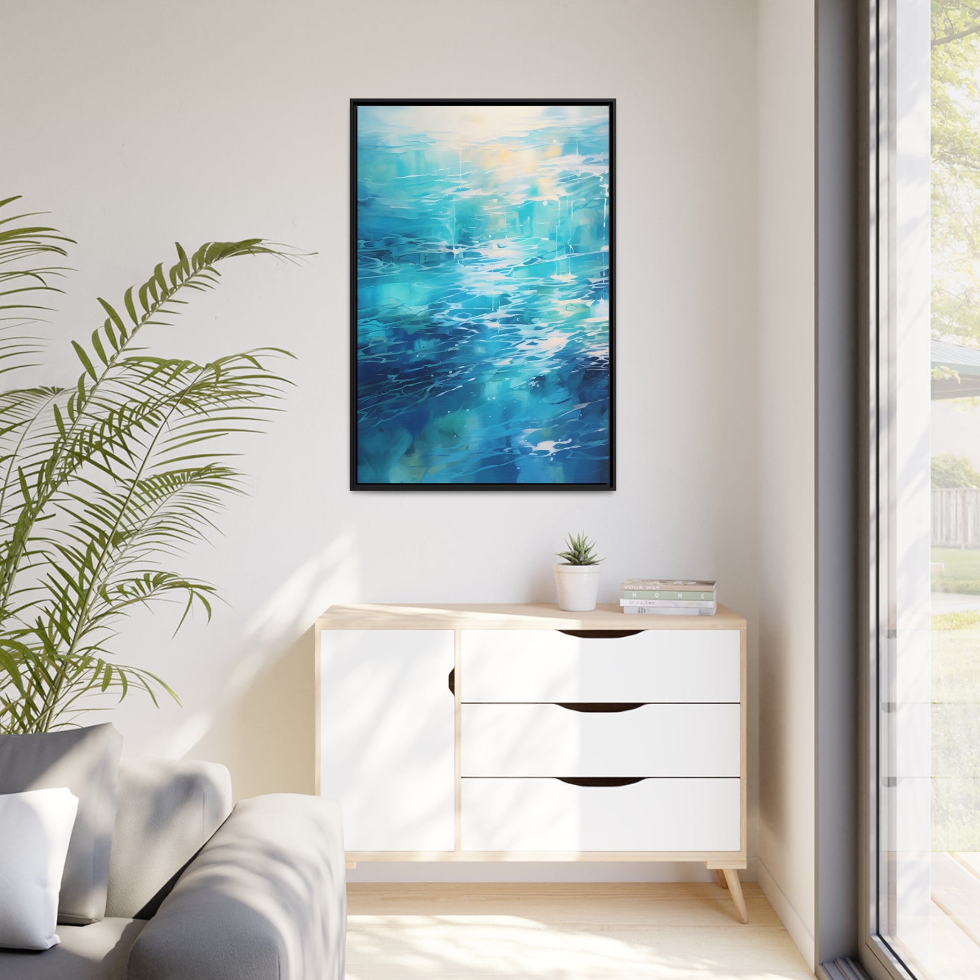 Framed Canvas Abstract artwork Vibrant Soothing Water Texture Abstract Art Bright Crystal Clear Water Framed Canvas