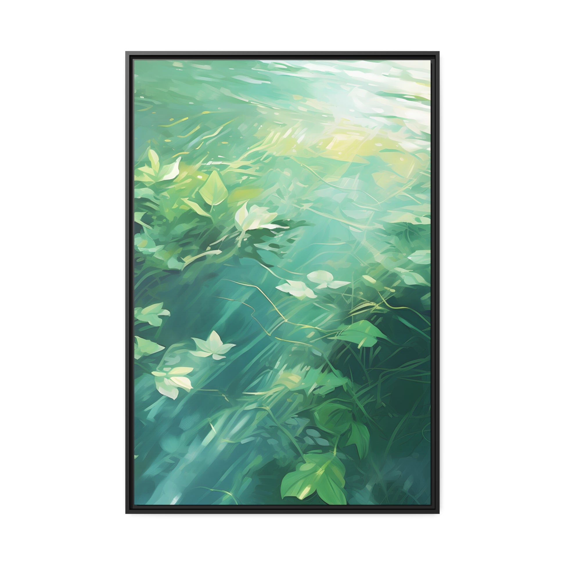 Green Leafy Windy Weather Framed Canvas Floating Canvas Abstract Art