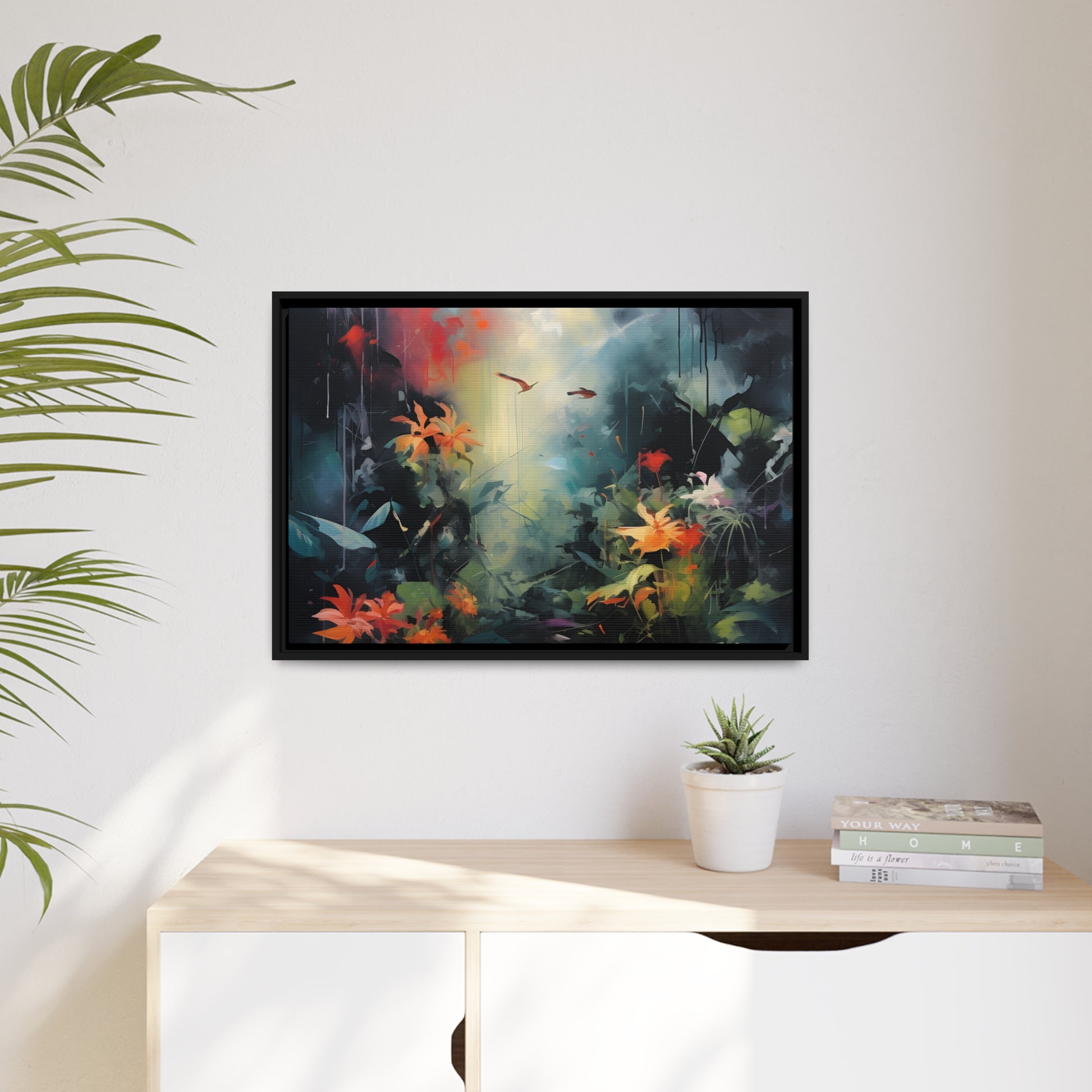 Framed Canvas Abstract Artwork Bright Vibrant Colorful Jungle Scene Abstract Art Framed Canvas