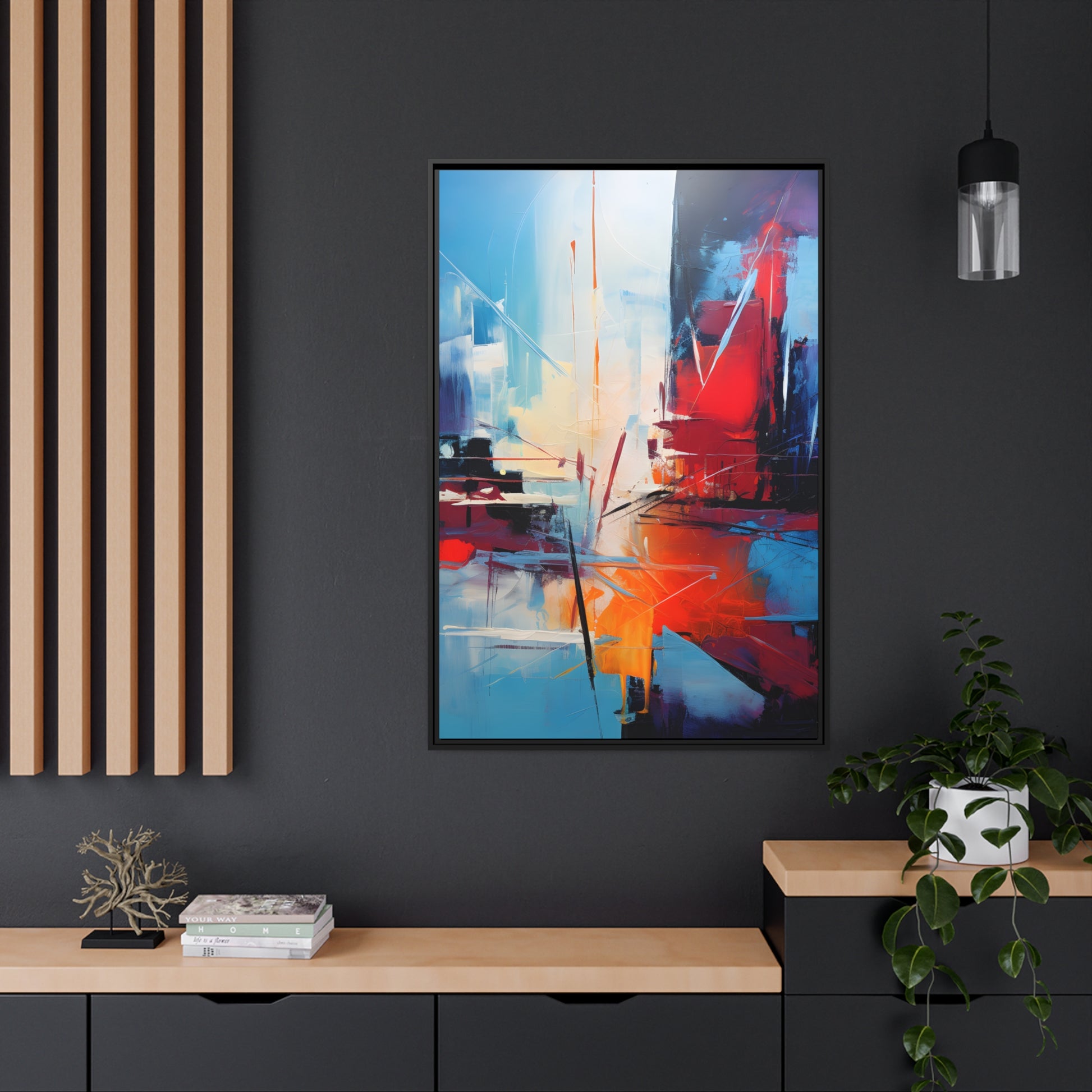 Framed Canvas Abstract artwork Vibrant City Art Framed Oil Painting Style Abstract Art