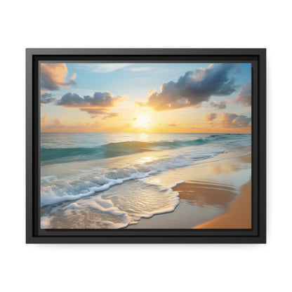 Framed Canvas Artwork Beach Ocean Waves Sunset Floating Frame Canvas Artwork