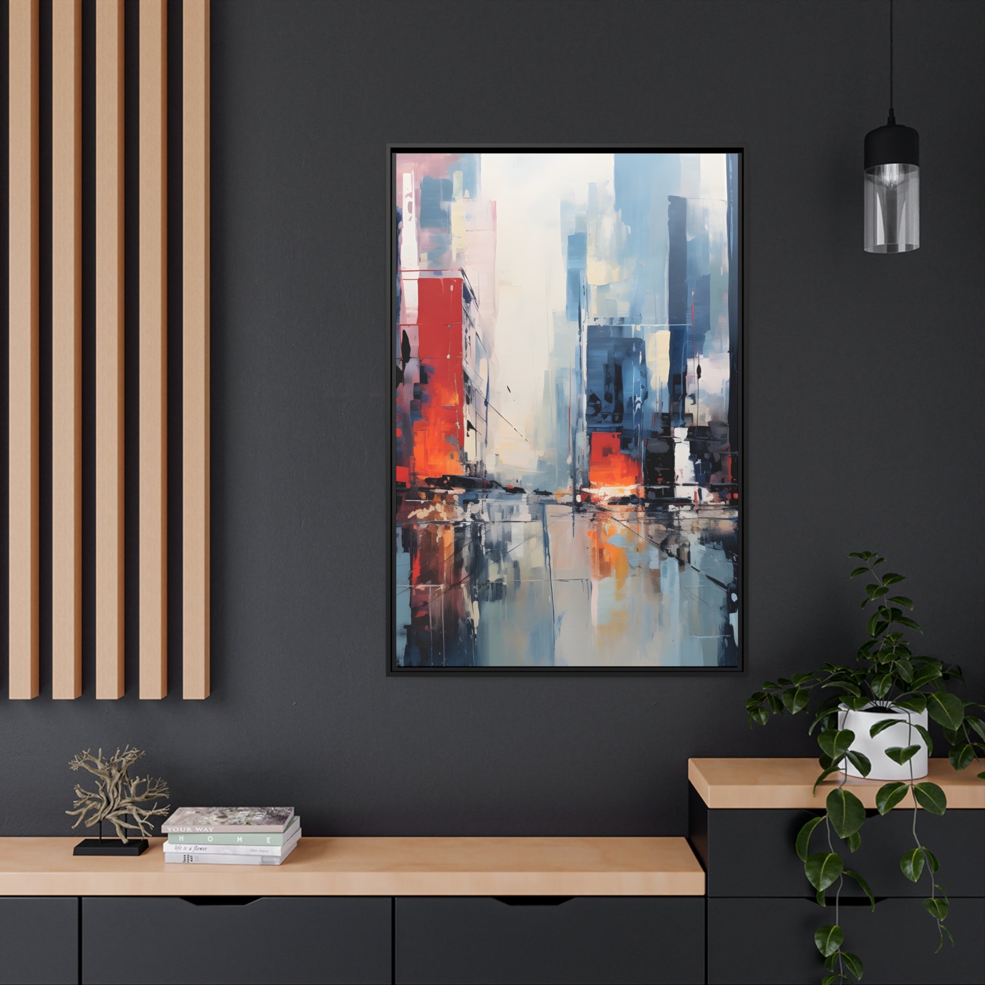 Framed Canvas Abstract artwork Vibrant City Art Framed Oil Painting Style Abstract Art