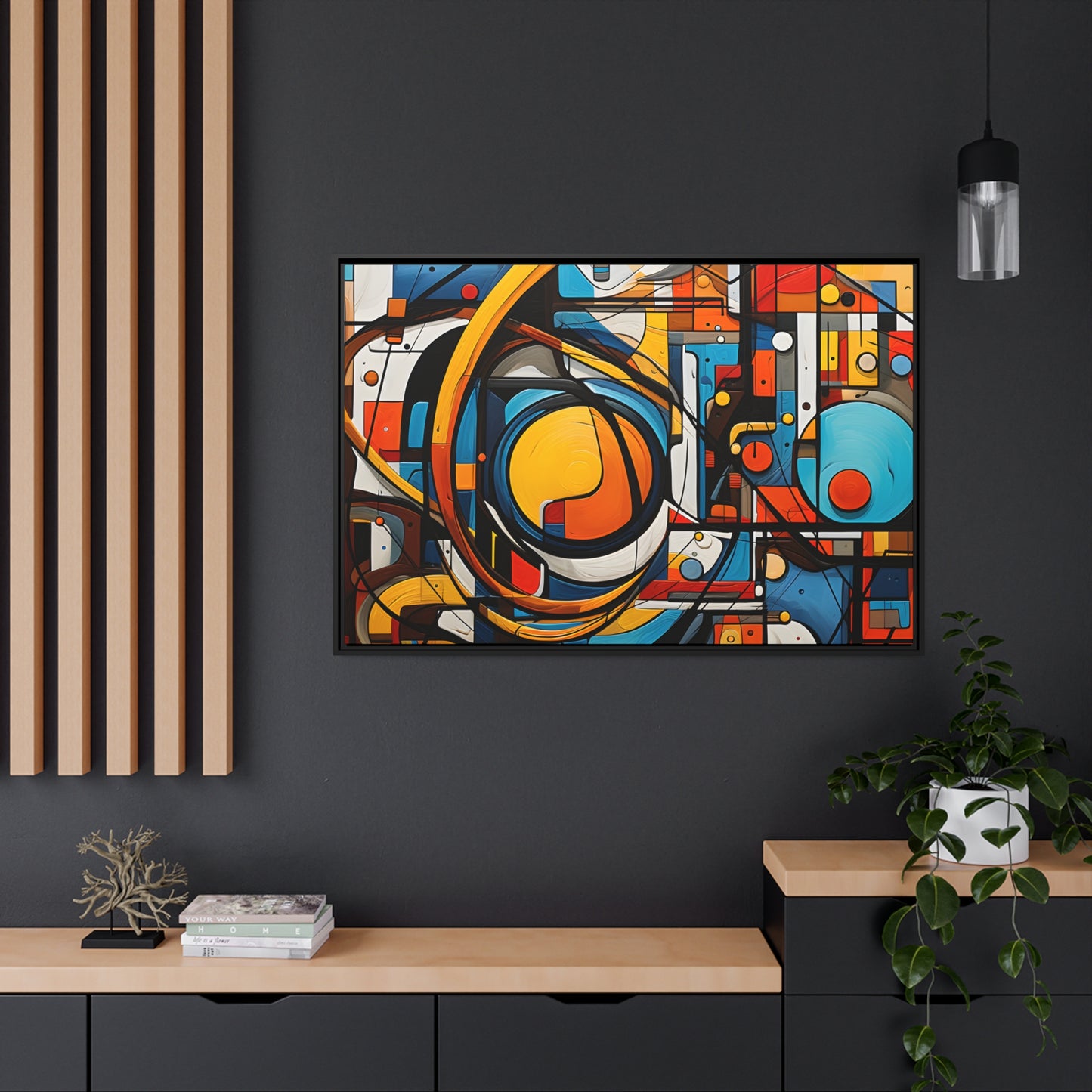 Unique Vibrant Bright Attention Grabbing Framed Canvas Abstract Artwork