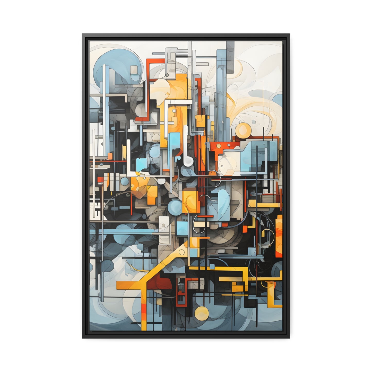 Framed Canvas Abstract artwork Vibrant Mechanical Shapes Art Framed Attention Grabbing Abstract Art