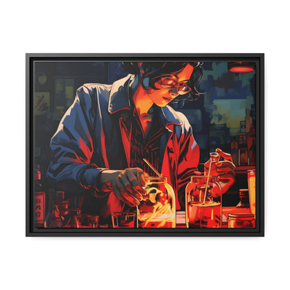 Framed Canvas artwork Bar/Night Life Art Attractive Bartender Mixing Drinks In A Neon Lit Bar Framed Canvas Painting Alcohol Art