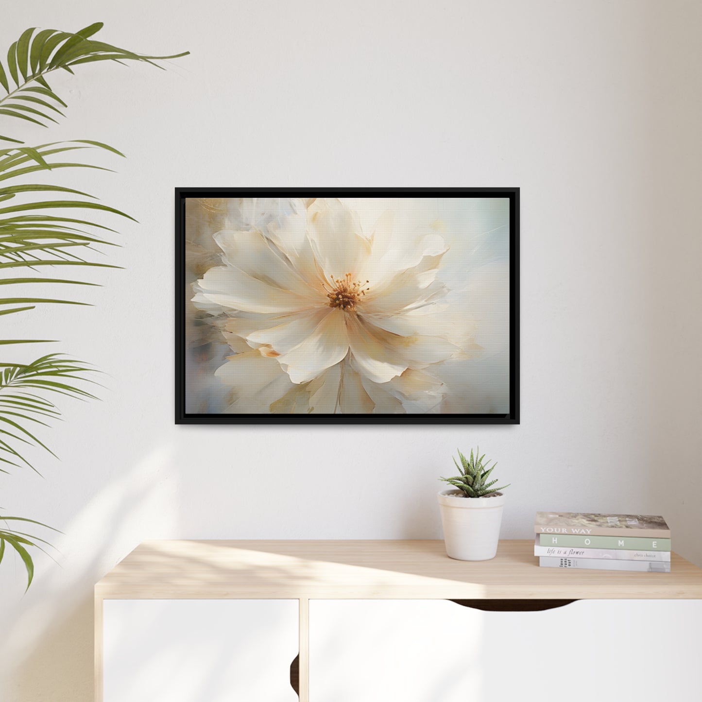 Framed Canvas Watercolor Style Soft White Daisy Flower Floating Canvas