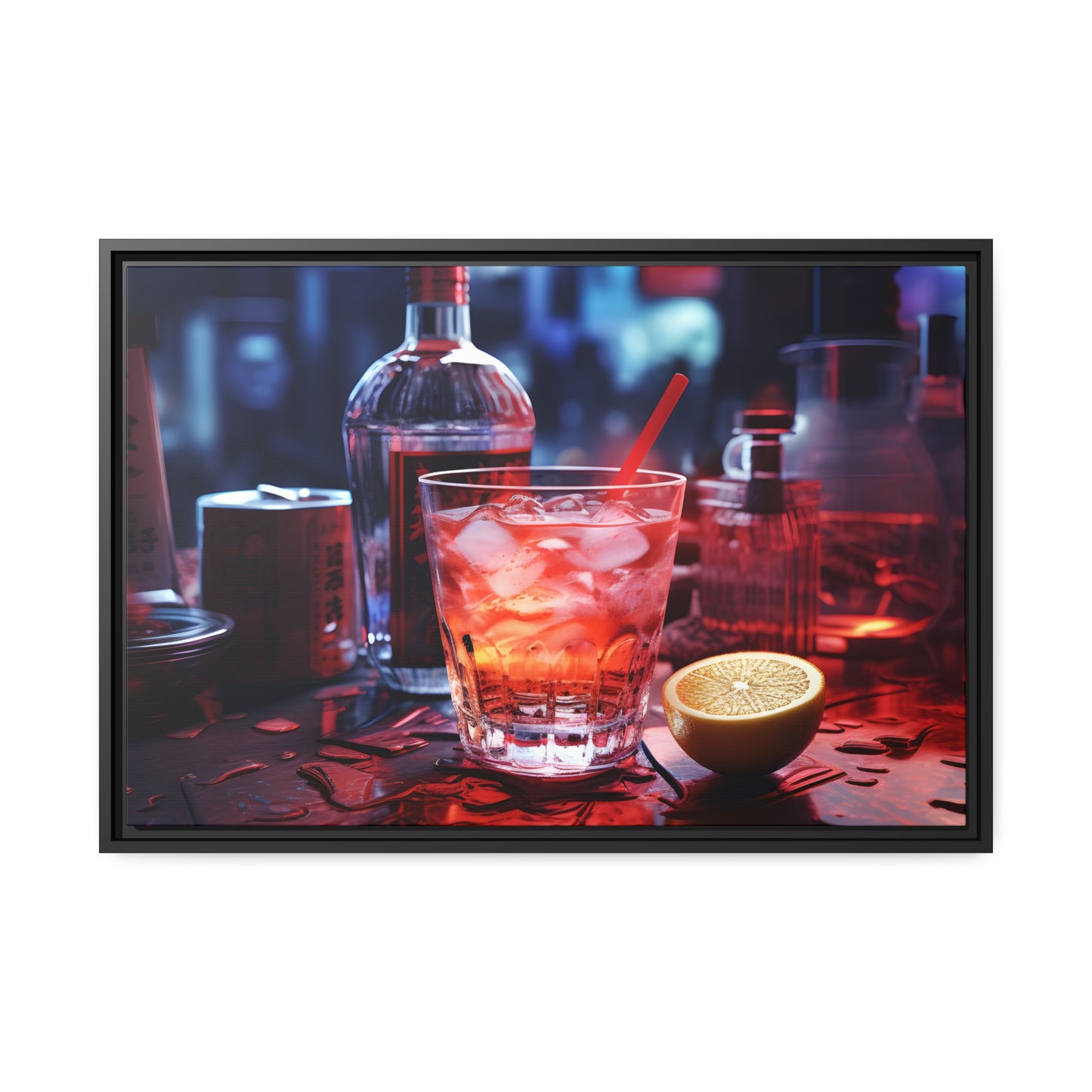 Framed Canvas Artwork Alcohol And Night Life Bar Art Floating Frame Canvas Neon Light Bar Artwork