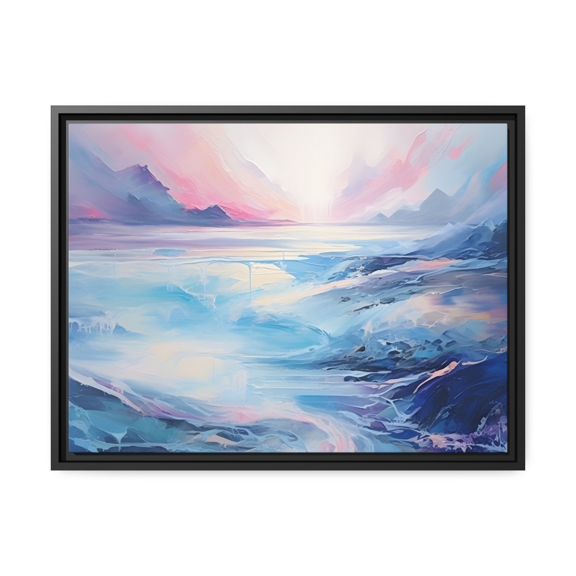 Soothing Calm Heartwarming Framed Canvas Artwork Sunset Over An Angry Blue Ocean 