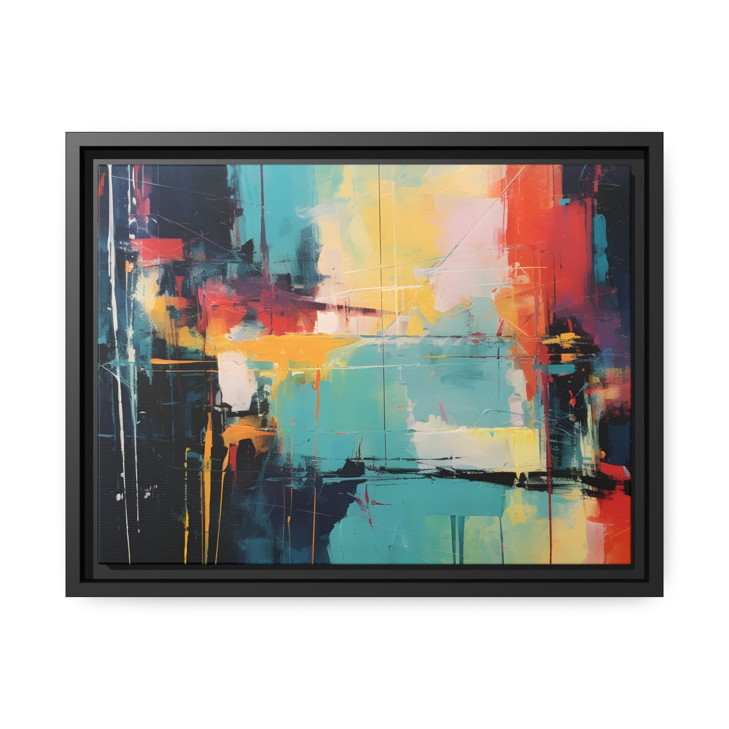 Framed Canvas Abstract Artwork Oil Painting Style Abstract Art Vibrant Colors And Random Shapes Leaving It Open For Interpretation Framed Canvas Nature