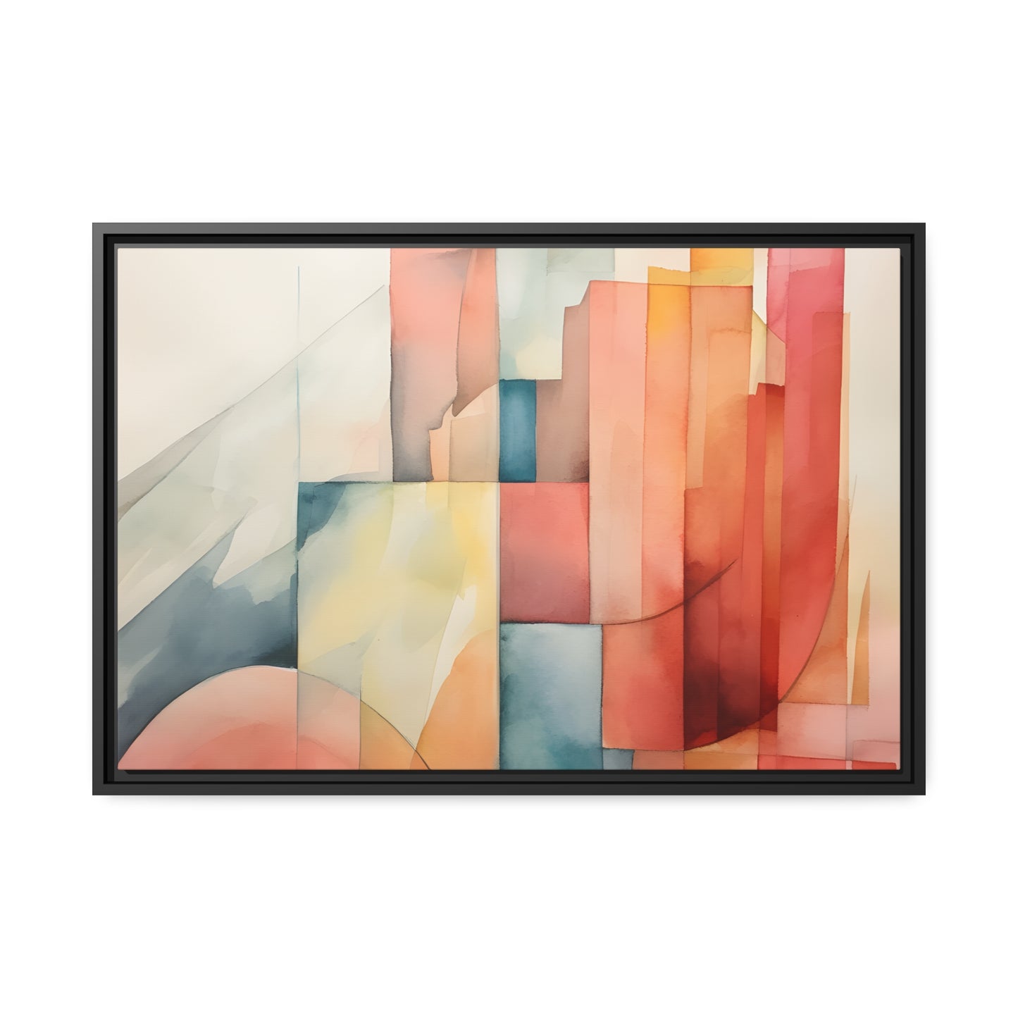 Framed Canvas Abstract Artwork Simplistic Minimalist Shapes Water Color Painting Style Abstract Art Framed Floating Canvas 