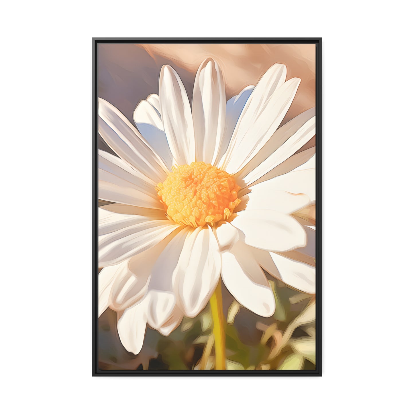 Framed Canvas Nature Inspired Artwork Stunning Sunlit Daisy Blooming Oil Painting Style