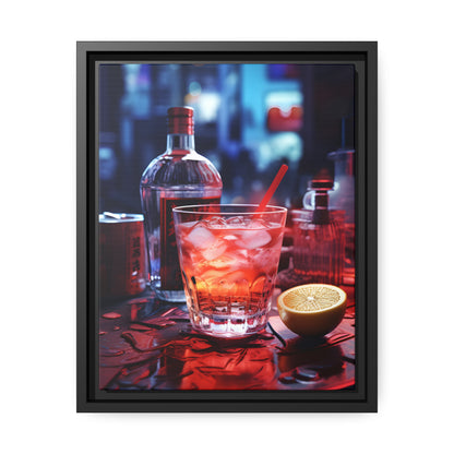 Framed Canvas Artwork Alcohol And Night Life Bar Art Floating Frame Canvas Neon Light Bar Artwork