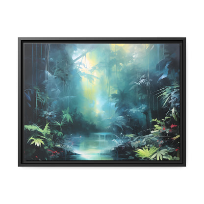 Framed Canvas Abstract Artwork Dense Misty Jungle And Stream Of Water Oil Painting Style Abstract Art Natural Conversation Starter Framed Canvas Nature