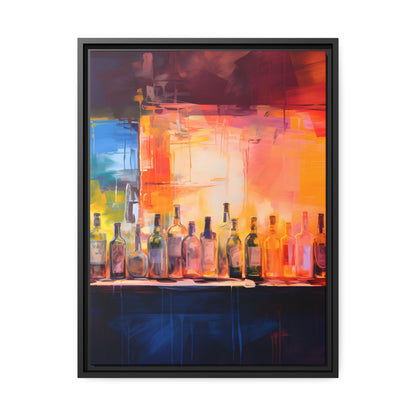 Framed Canvas Artwork Alcohol Bar Night Life Vibrant Oil Painting Style Colorful Party Drinking Lifestyle Floating Frame Canvas 