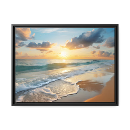 Framed Canvas Artwork Beach Ocean Waves Sunset Floating Frame Canvas Artwork