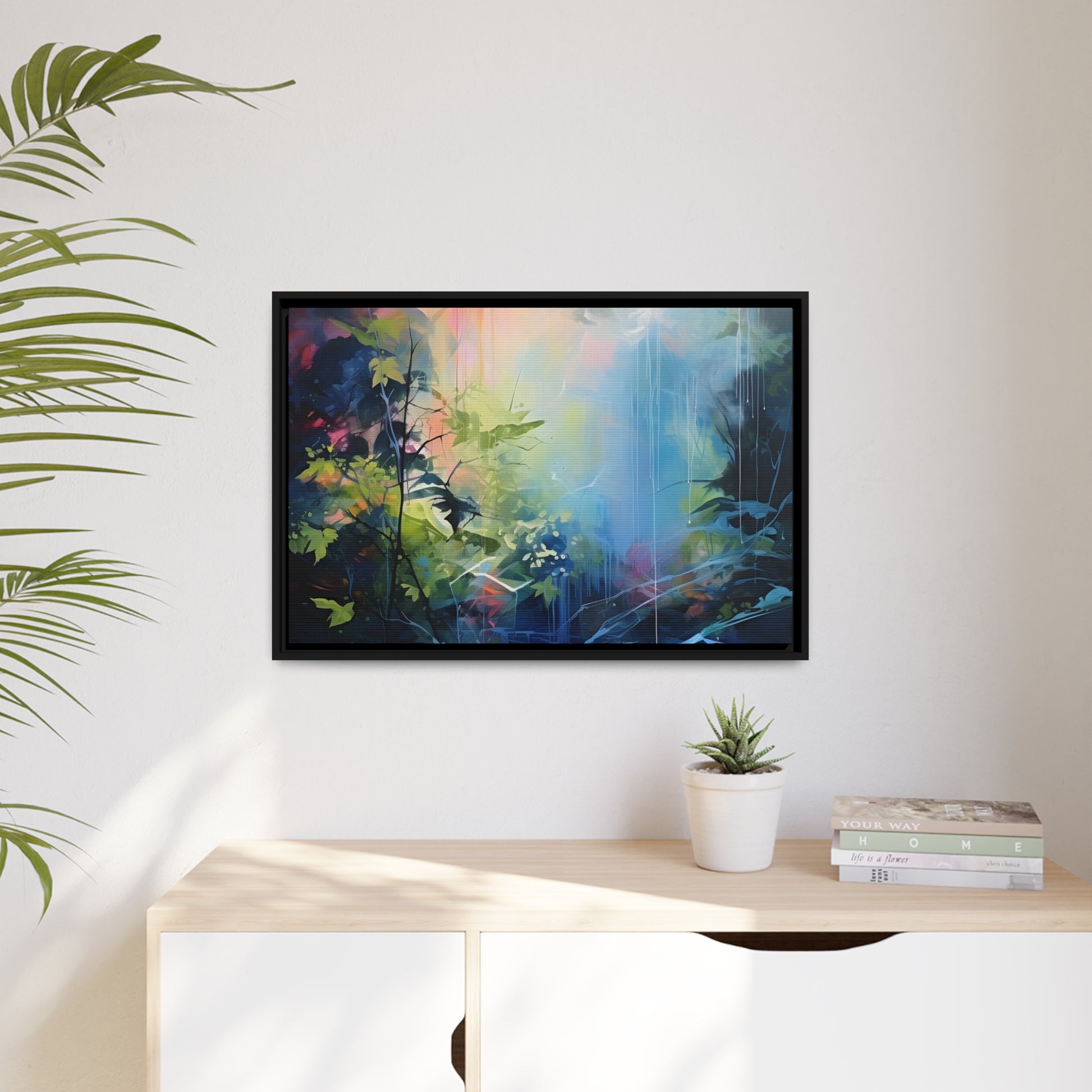 Framed Canvas Abstract Artwork Bright Vibrant Colorful Jungle Oil Painting Style Abstract Art Framed Canvas Nature