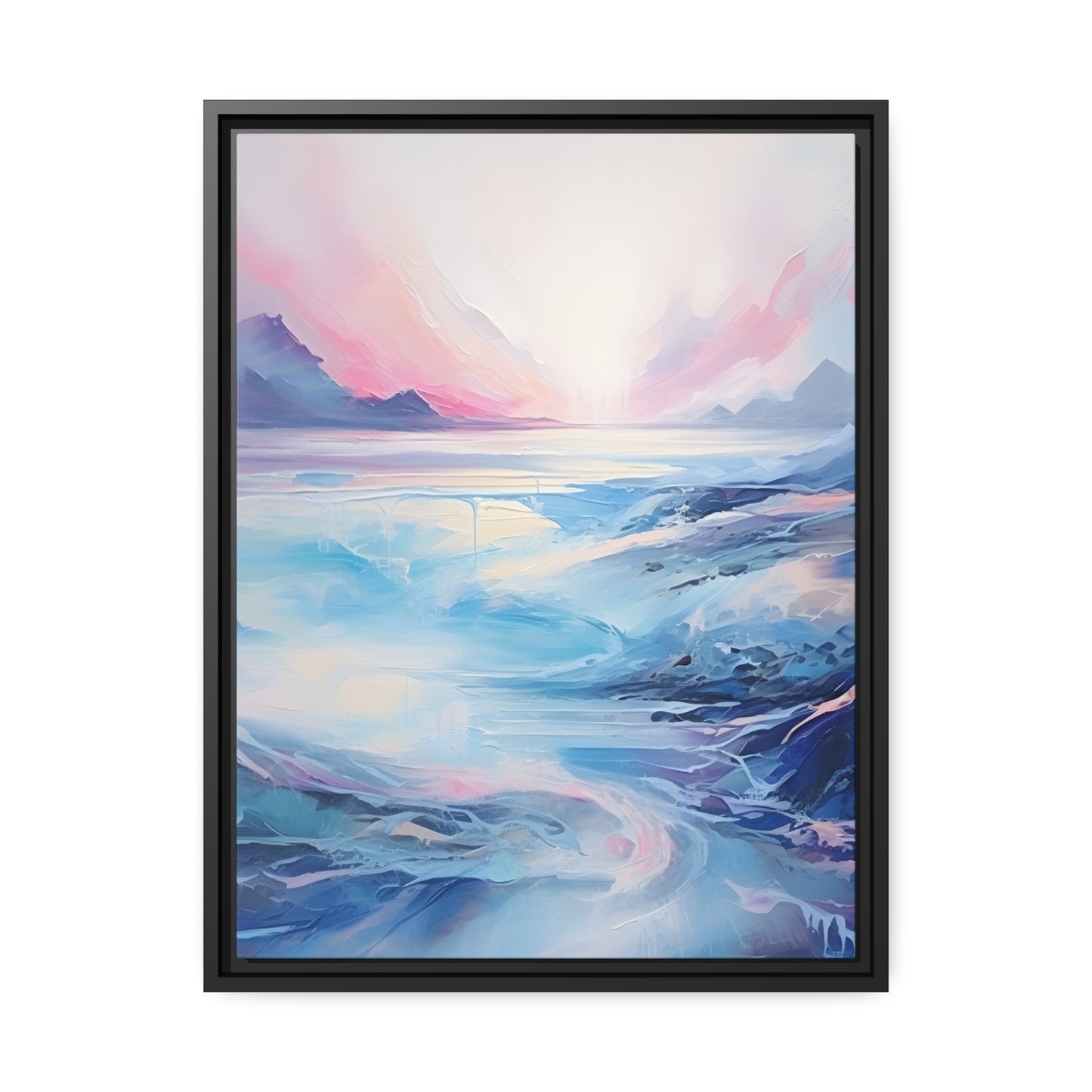 Soothing Calm Heartwarming Framed Canvas Artwork Sunset Over An Angry Blue Ocean 