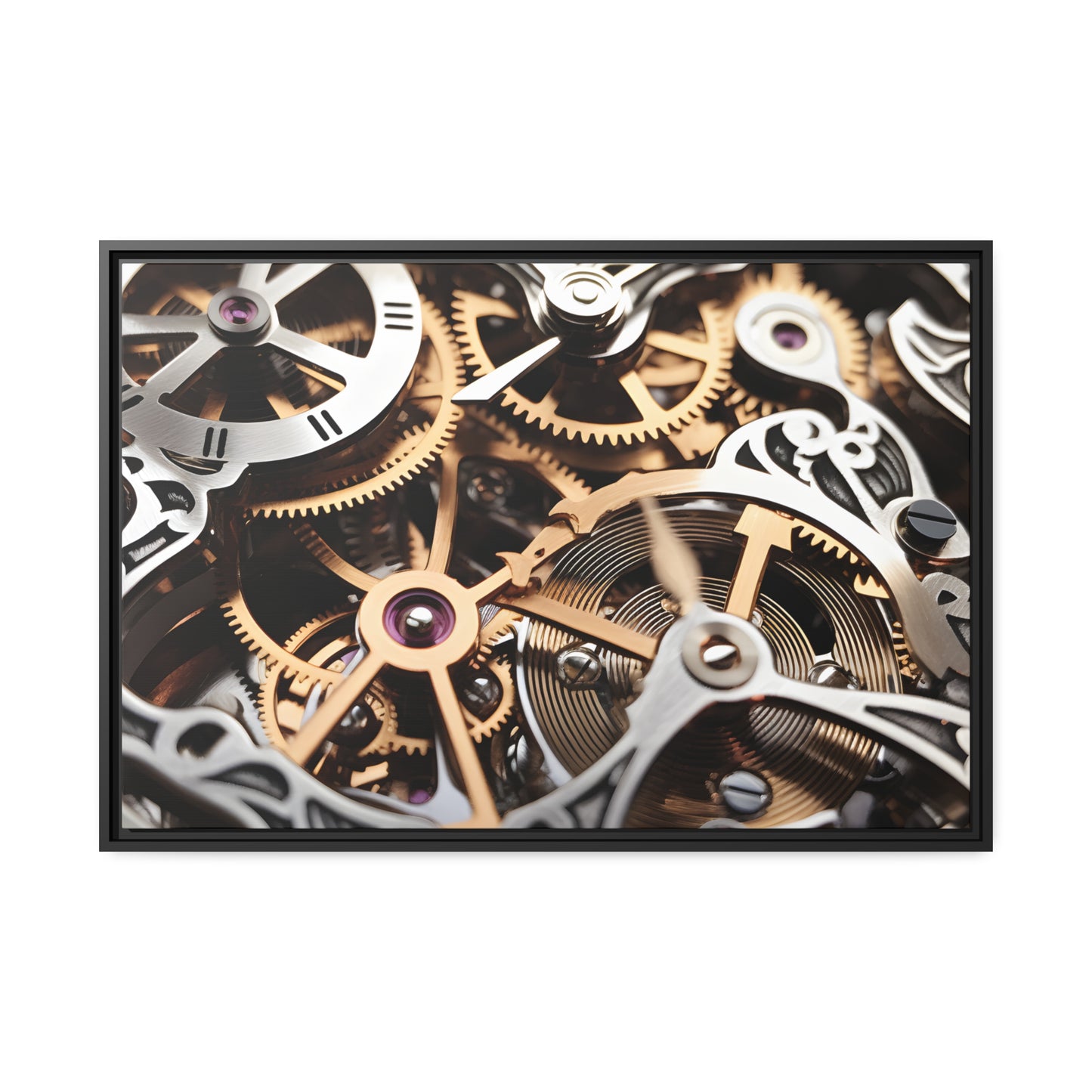 Beautiful Skeletonized Mechanical Watch Framed Canvas Art 30" x 20" (Horizontal Orientation)