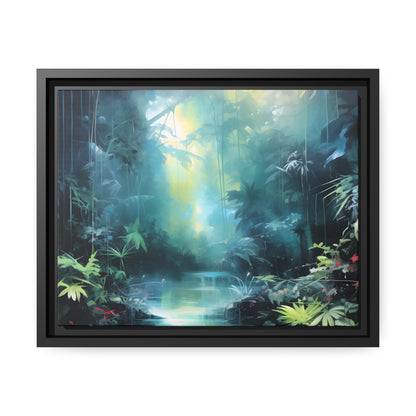 Framed Canvas Abstract Artwork Dense Misty Jungle And Stream Of Water Oil Painting Style Abstract Art Natural Conversation Starter Framed Canvas Nature