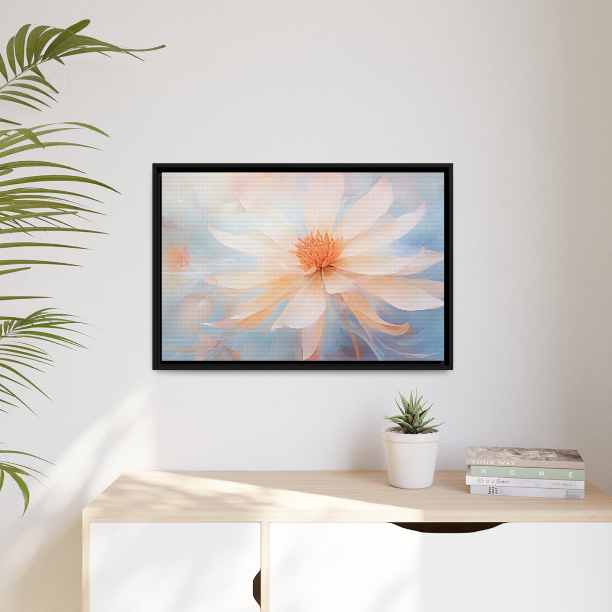 Framed Canvas Watercolor Style Soft Daisy Flower Floating Canvas