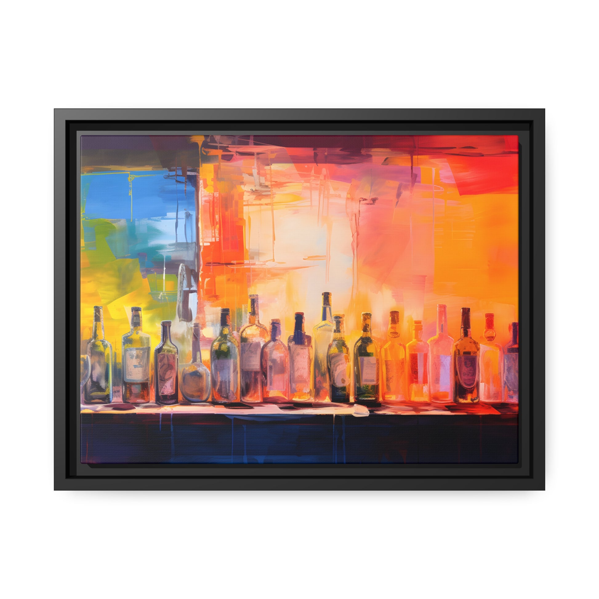 Framed Canvas Artwork Alcohol Bar Night Life Vibrant Oil Painting Style Colorful Party Drinking Lifestyle Floating Frame Canvas 