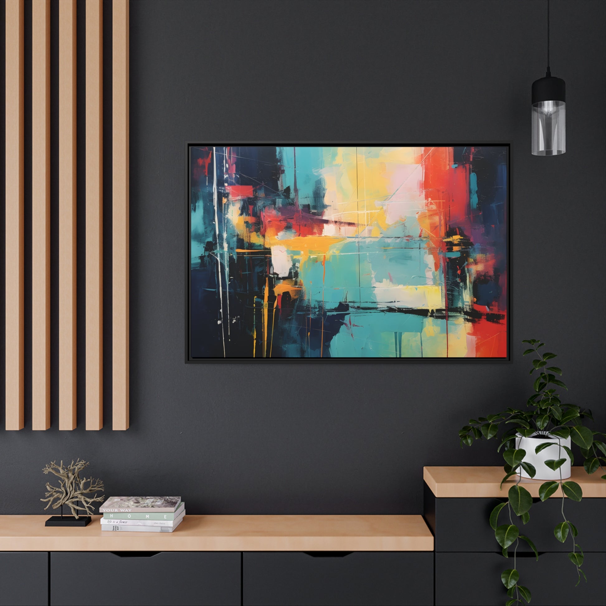 Framed Canvas Abstract Artwork Oil Painting Style Abstract Art Vibrant Colors And Random Shapes Leaving It Open For Interpretation Framed Canvas Nature