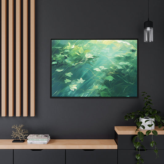 Green Leafy Windy Weather Framed Canvas Floating Canvas Abstract Art