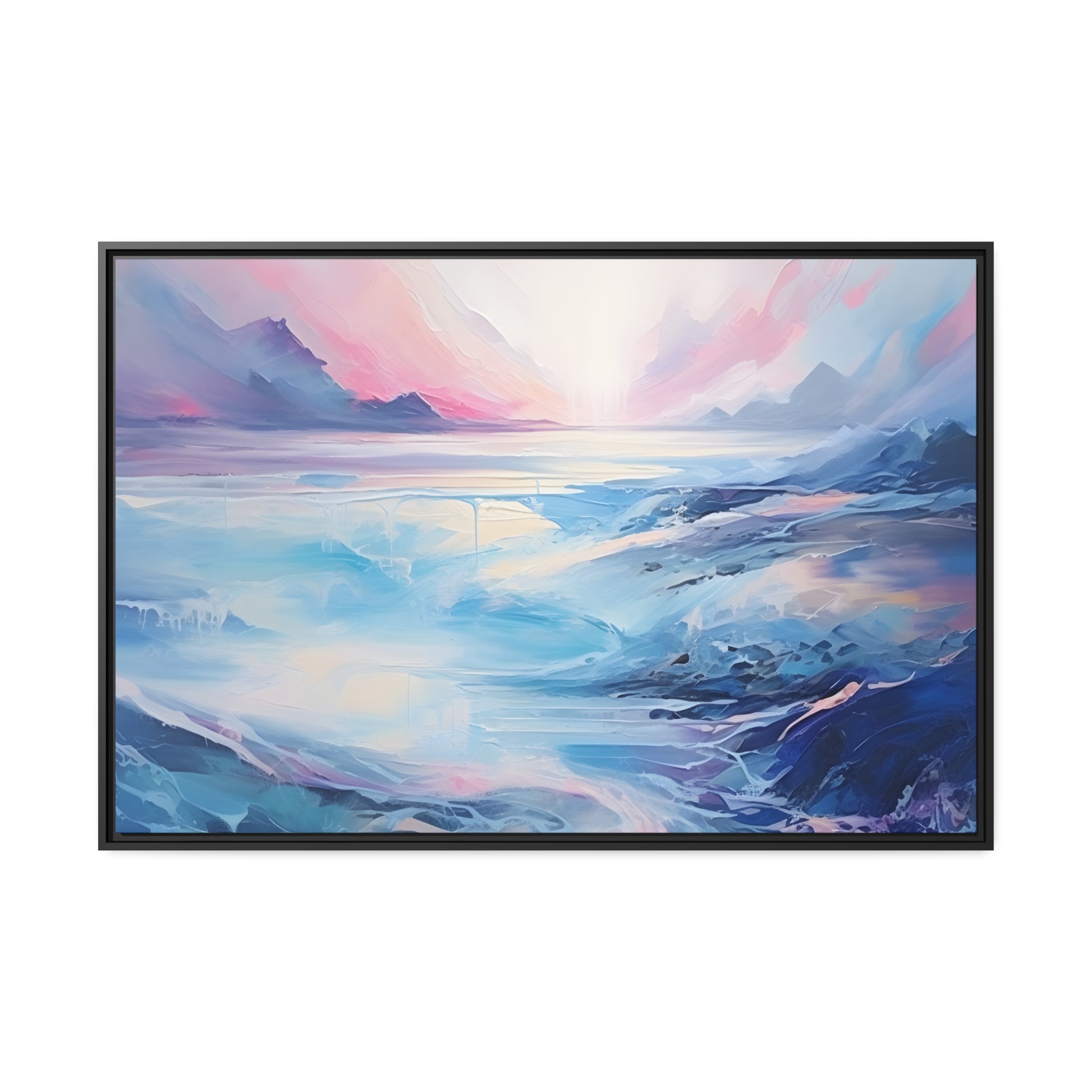 Soothing Calm Heartwarming Framed Canvas Artwork Sunset Over An Angry Blue Ocean 