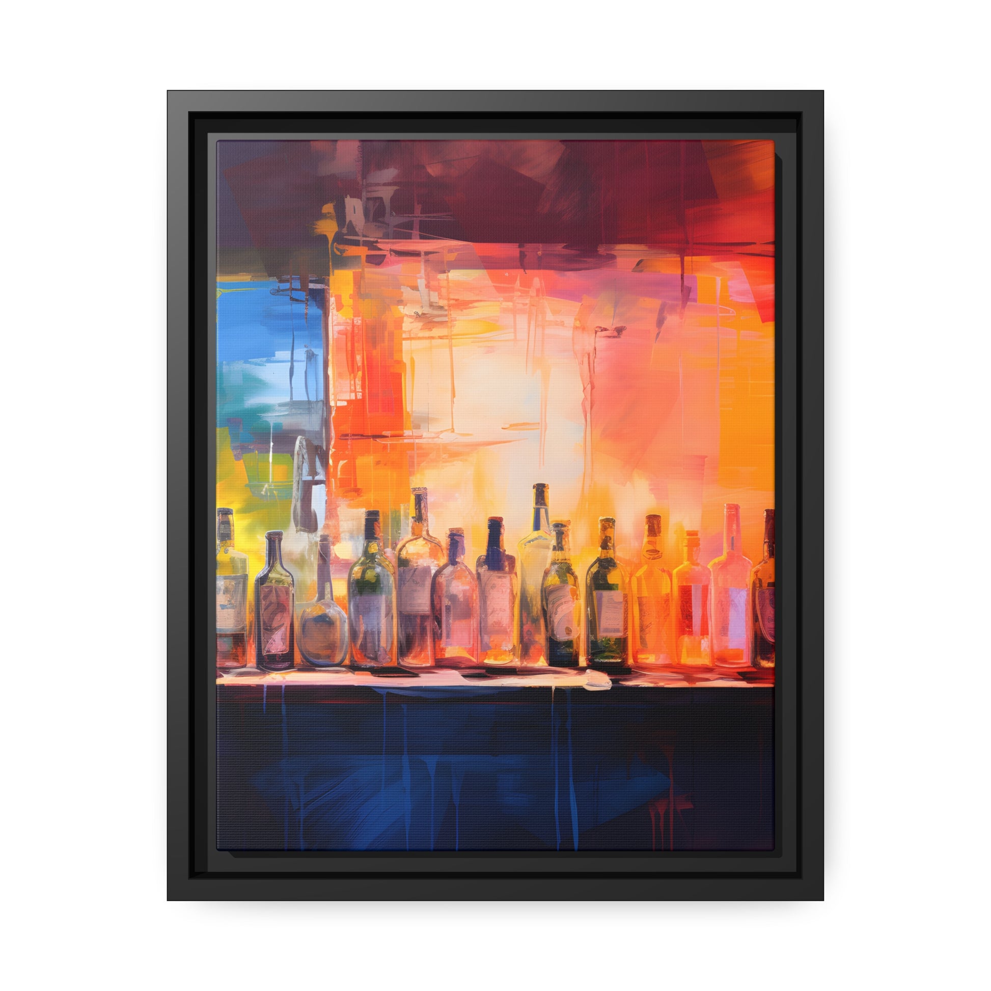 Framed Canvas Artwork Alcohol Bar Night Life Vibrant Oil Painting Style Colorful Party Drinking Lifestyle Floating Frame Canvas 