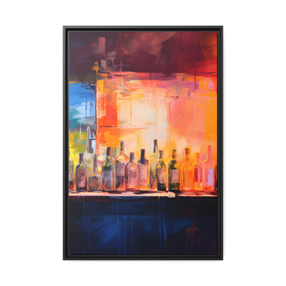 Framed Canvas Artwork Alcohol Bar Night Life Vibrant Oil Painting Style Colorful Party Drinking Lifestyle Floating Frame Canvas 