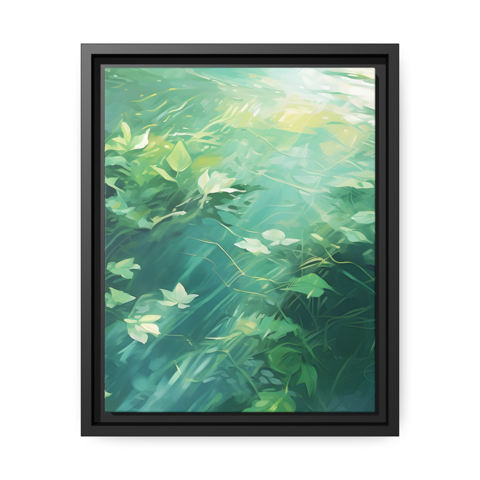 Green Leafy Windy Weather Framed Canvas Floating Canvas Abstract Art