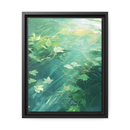 Green Leafy Windy Weather Framed Canvas Floating Canvas Abstract Art